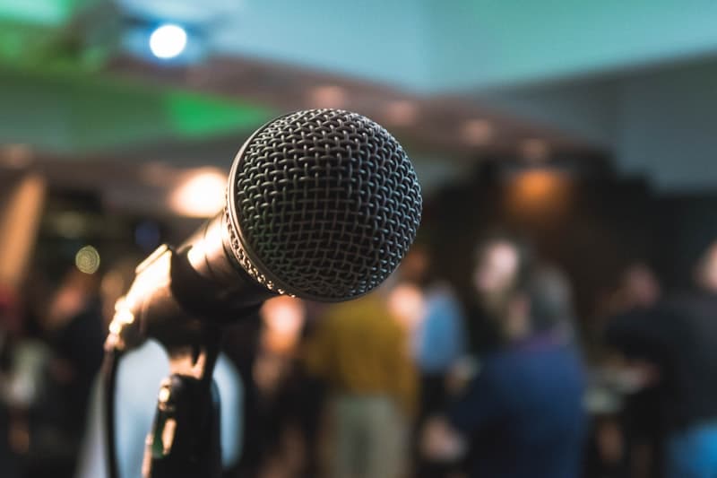 Corporate conference with stage lighting